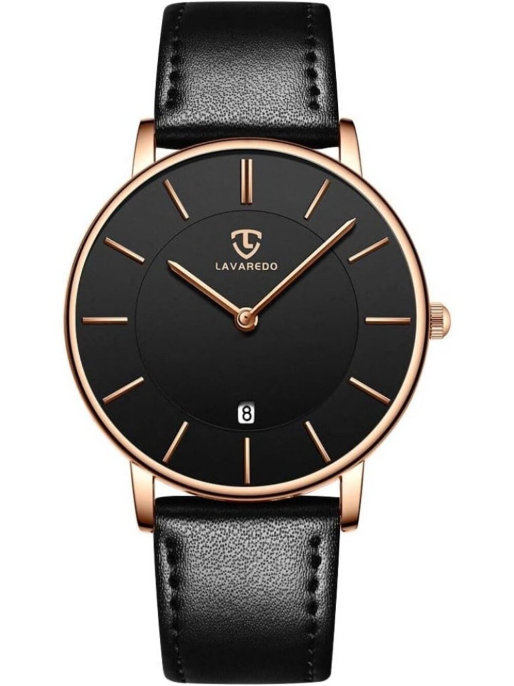 LAVAREDO Men's Black Minimalist Wrist Watch Leather Strap And Date Display